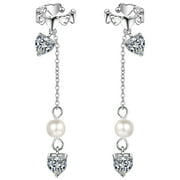 abbageba Crystal Heart Ear Cuffs Clip on 925 Sterling Silver Earrings for Women Girls