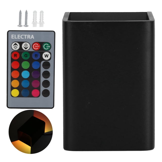 Lámpara de pared con control remoto RGBW - Luz de pared LED de aluminio de 5 W para dormitorio, pasillo, escaleras (carcasa negra)
