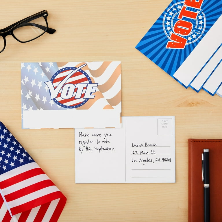 Register to Vote – Blank Patriotic Voting Post Cards Mailable (No Enve