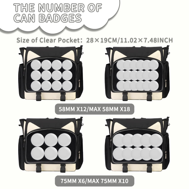 TINYAT Backpack for Women Cute Crossbody Bag DIY Kawaii Anime Y2K Cat Ita Bag for Shop Concert College Black