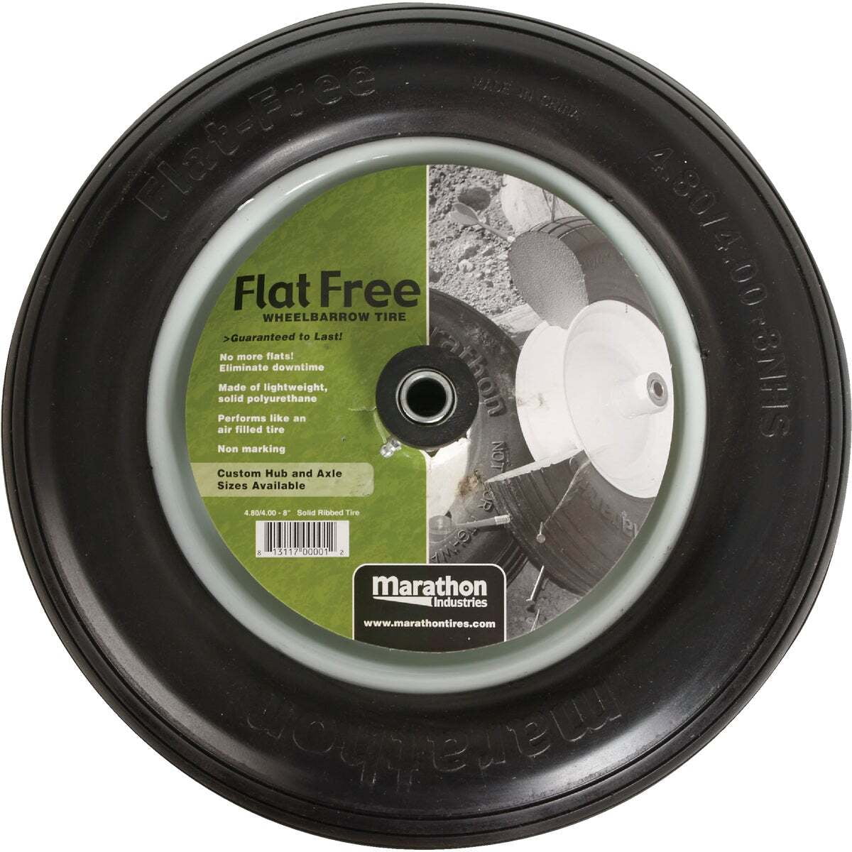 Marathon 00001 16" Ribbed Flat Free Wheelbarrow Tire
