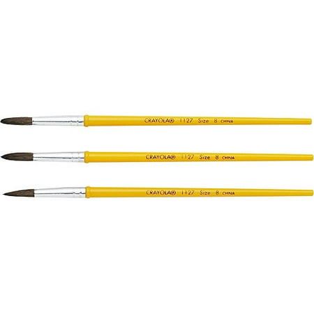 Crayola Watercolor Brush Set, Size 8, Camel Hair Blend, Round, 3-Pack