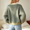 thumbnail image 5 of Womens Striped Cardigan Sweaters Long Sleeve Button Up Knit Tops Oversized Button Down Fall Winter Cardigan (Z002#-Green XL), 5 of 5
