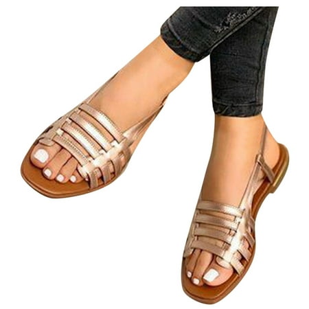 

YanHoo Clearance Women s Low Strappy Wedges Sandal Summer Girls Dressy Flat Sandals Casual Fisherman Sandal with Open Toe Gladiator Sandals