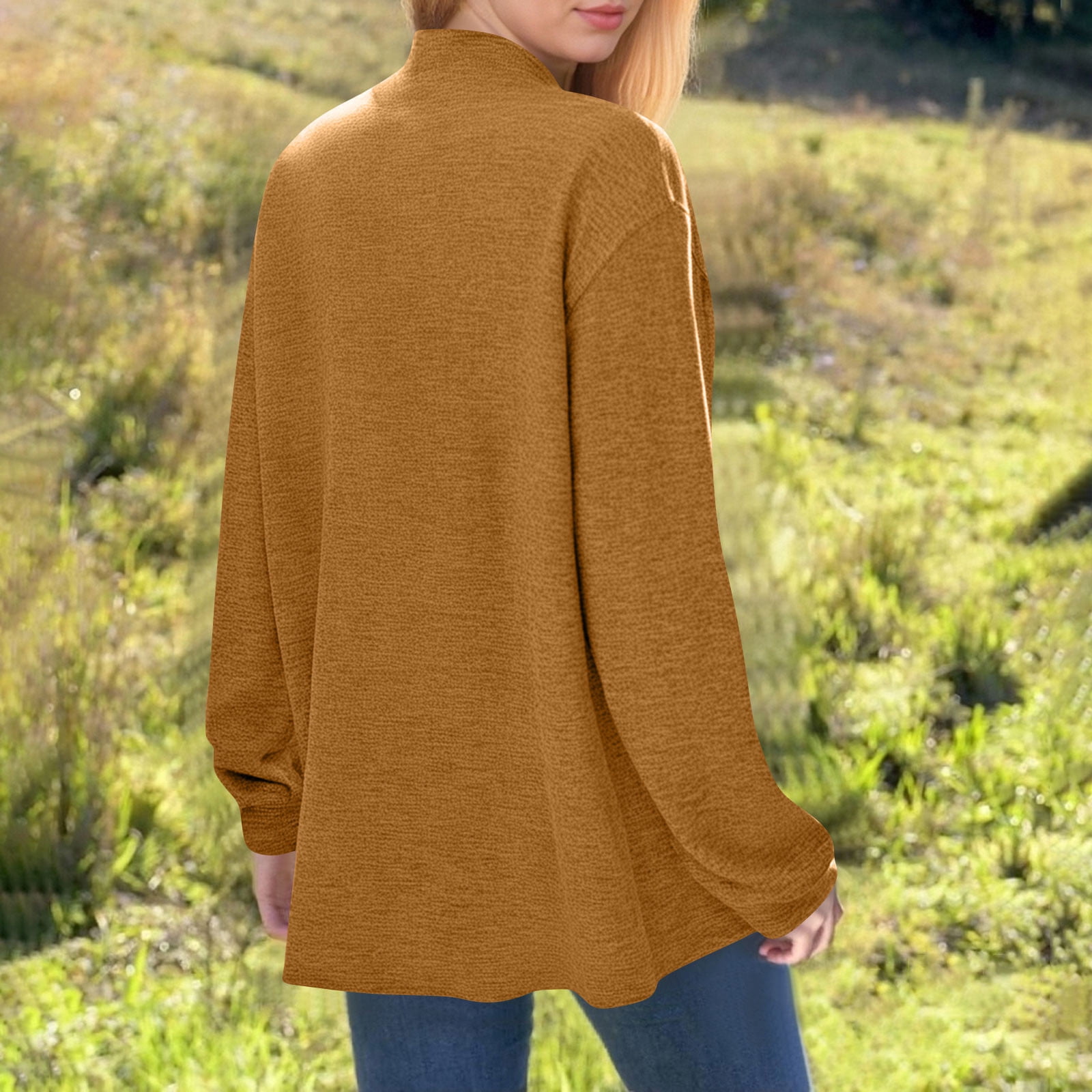 Hueook Cardigan Sweaters for Women Color Long Sleeve Casual Tops Blouse with Pocket Cardigan Brown M