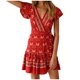 thumbnail image 1 of Vestido largo de manga corta con cuello en V profundo y abertura lateral de verano bohemio para mujer con cinturón Fridja nalpqowj28613, 1 of 9