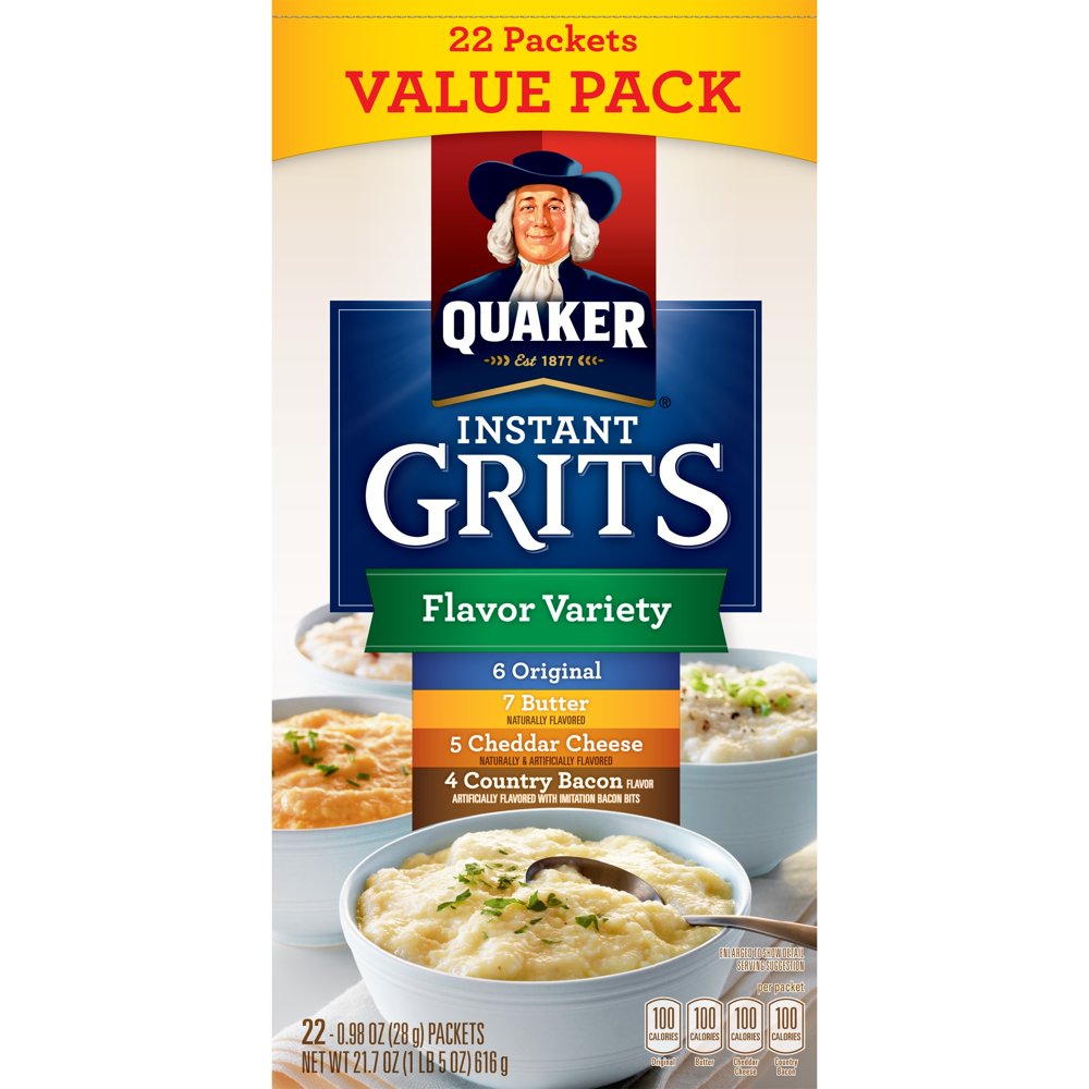 Quaker Instant Grits, Variety Pack, 22 Packets (6 Original, 7 Butter, 5