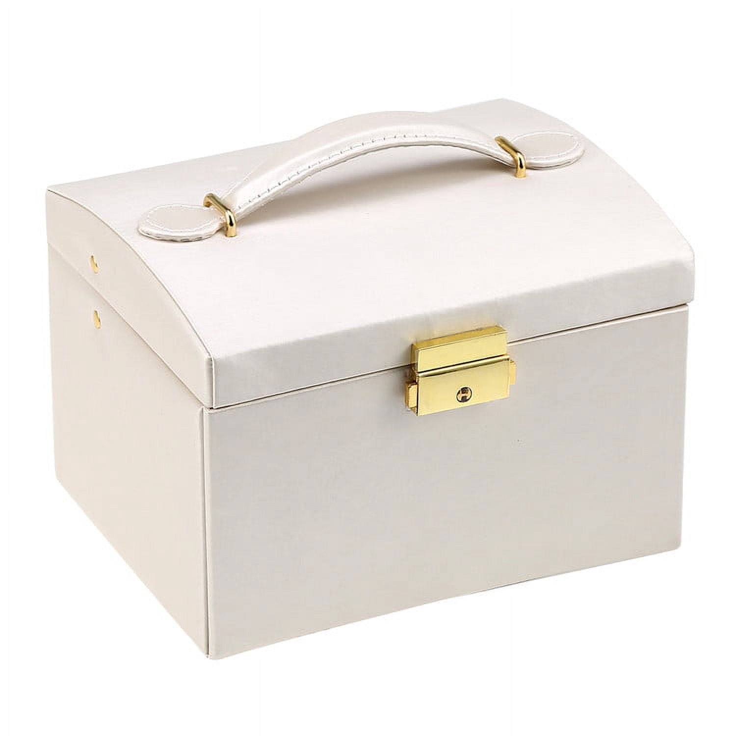 Walfront 3-Layer Girls Leather Jewelry Box And Jewelry Organizer Watch Storage Lockable Jewelry Organizer Mirrored Storage Case for Women, Beige