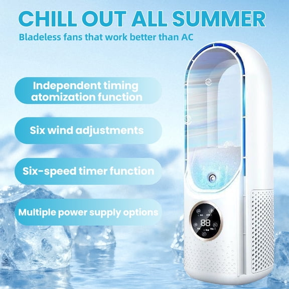 Portable Bladeless Air Cooler Fan, Quiet Humidifier with 6 Speeds for Desk Bedroom Dorm, White