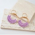 thumbnail image 4 of Raffia Hoop Earrings for Women Girls Fun Boho Summer Beach Earrings Lightweight Handmade Straw Wicker Rattan Dangle Earrings Statement Geometric Round Drop Earrings, 4 of 5