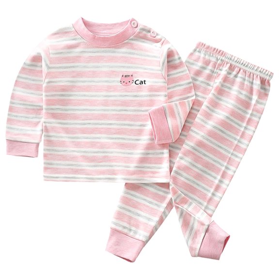 GXWEA Outfits For Boys Baby Boy Striped Cartoon Print Long Sleeve Top Pants 2Pcs Set Soft Knit Autumn Infant Loungewear Outfit(Pink,3-6 Months)