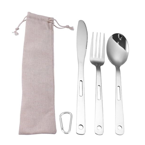 GOOHOCHY 1 juego de cubiertos de camping, cubiertos portátiles para picnic, cortador de acero inoxidable, tenedor, cuchara, vajilla.