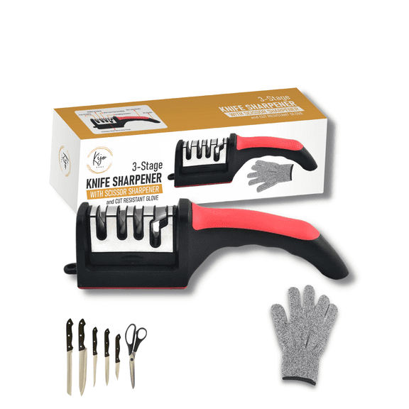 Kijor Home 3-Stage Knife Sharpener with Scissor Sharpener and Cut Resistant Glove
