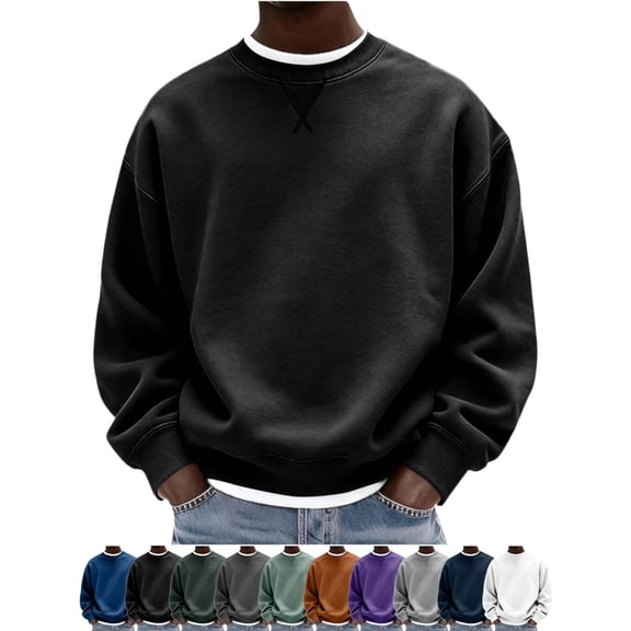 Long Sleeve Faux Two Piece Crewneck Sweatshirt for Men Oversized Solid Color Casual Pullover Top