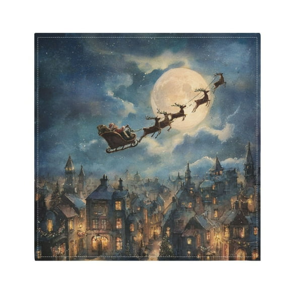 Cloth Napkins Set of1 100% Satin Peachskin Velvet 20x20inx1 Napkins Cloth napkins are washable Soft and Absorbent Flying Santa