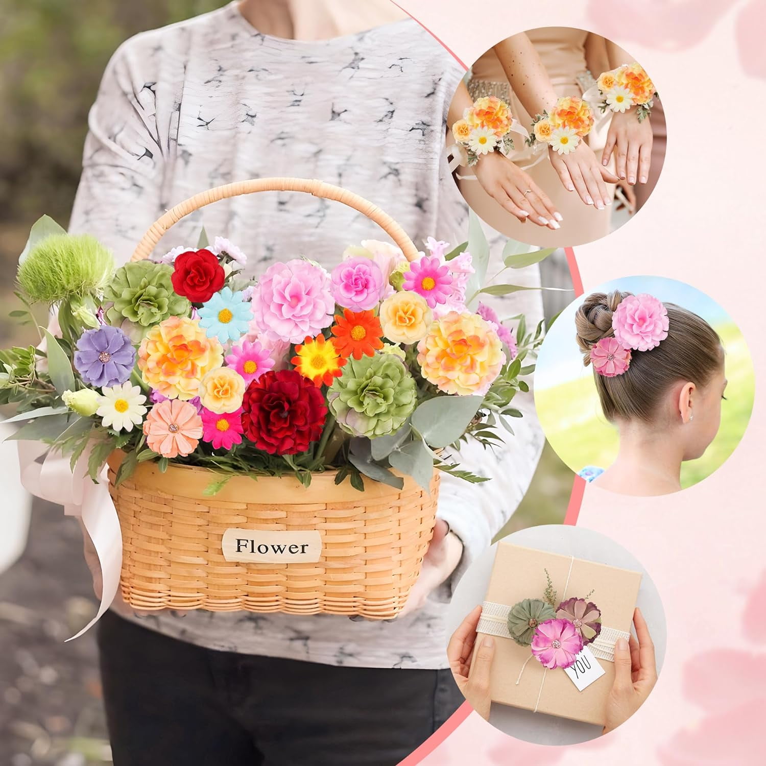 210 Pcs Mini Silk Flower Heads Small Fake Rose Daisy Faux Flowers Bulk for Crafts Artificial
