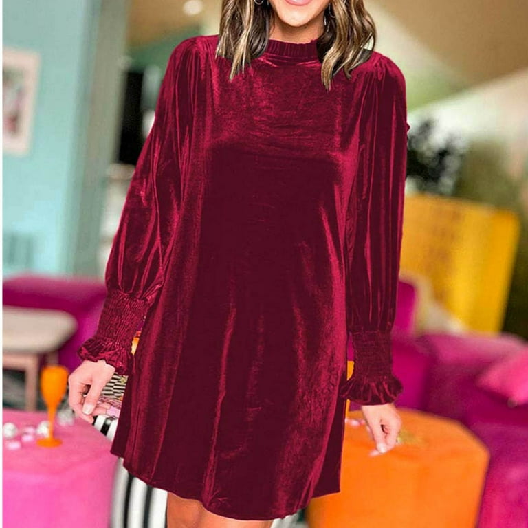 BSDJILFG Velvet Dresses for Women Plus Size Petite Elegant Casual Long Sleeve Midi Dress Solid Color Going Out Wedding Guest Round-Neck Cocktail Dress Christmas - Walmart.com BSDJILFG Velvet Dresses for Women Plus Size Petite Elegant Casual Long Sleeve Midi Dress Solid Color Going Out Wedding Guest Round-Neck Cocktail Dress Christmas - Walmart.com