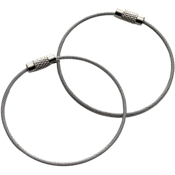 2 Pack - Cable Loop Luggage Tag Holders - 6 inch Metal Stainless Steel Wire Ring Connectors for Hanging Luggage Tags, Key Rings, Keychain Accessories & More - Secure Attachment Loops by Specialist ID