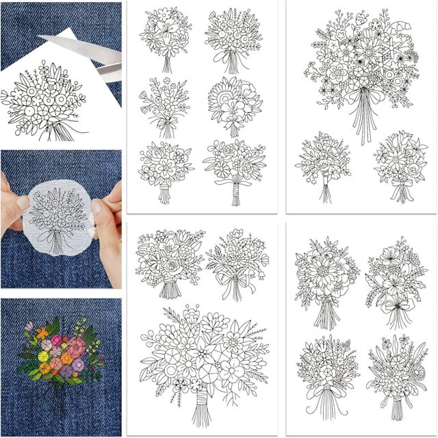 HLONK 4 Sheets 16Pcs Wedding Dress Water Soluble Hand Sewing Stabilizers for Fabric 11.6x8.2 Inch Embroidery Stitch Practice Embroidery Patterns Transfers for Embroidery Beginners Lovers