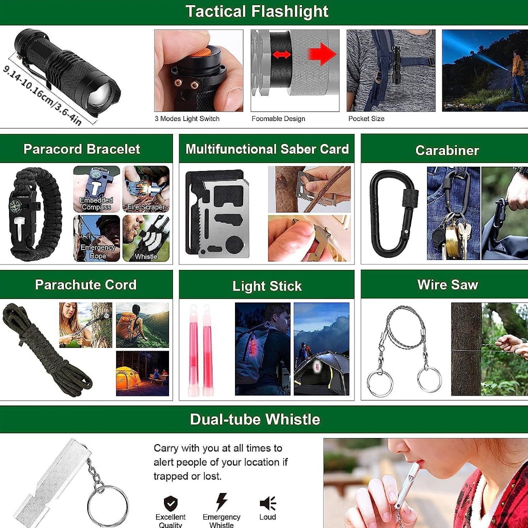 144Pcs Camping Car Outdoor Rescue Treasure Box Survival Tool Kit First Aid Box Emergency Kit Equipment Supplie