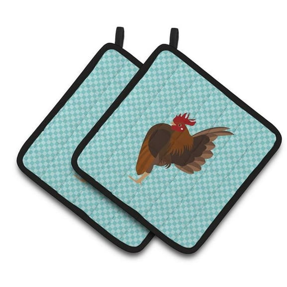 Malaysian Serama Chicken Blue Check Pair of Pot Holders