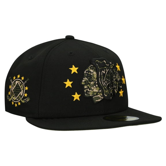 Men's New Era  Black Chicago Blackhawks Military Appreciation Digital Camo Stars 59FIFTY Fitted Hat