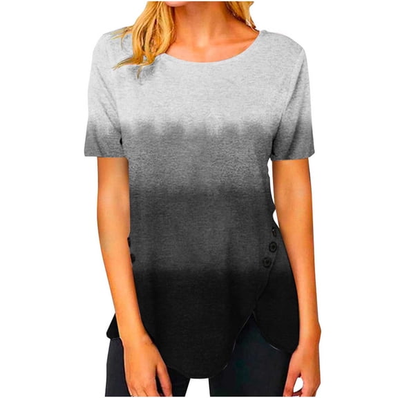 WREESH Color Block Boat Neck T-Shirts for Women Loose Fit Summer Tops with Side Buttons Black