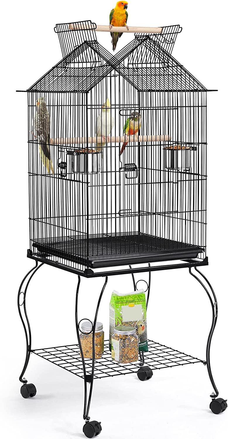 57Inch Rolling Open Top Roof Bird Cage for MidSized Parrots