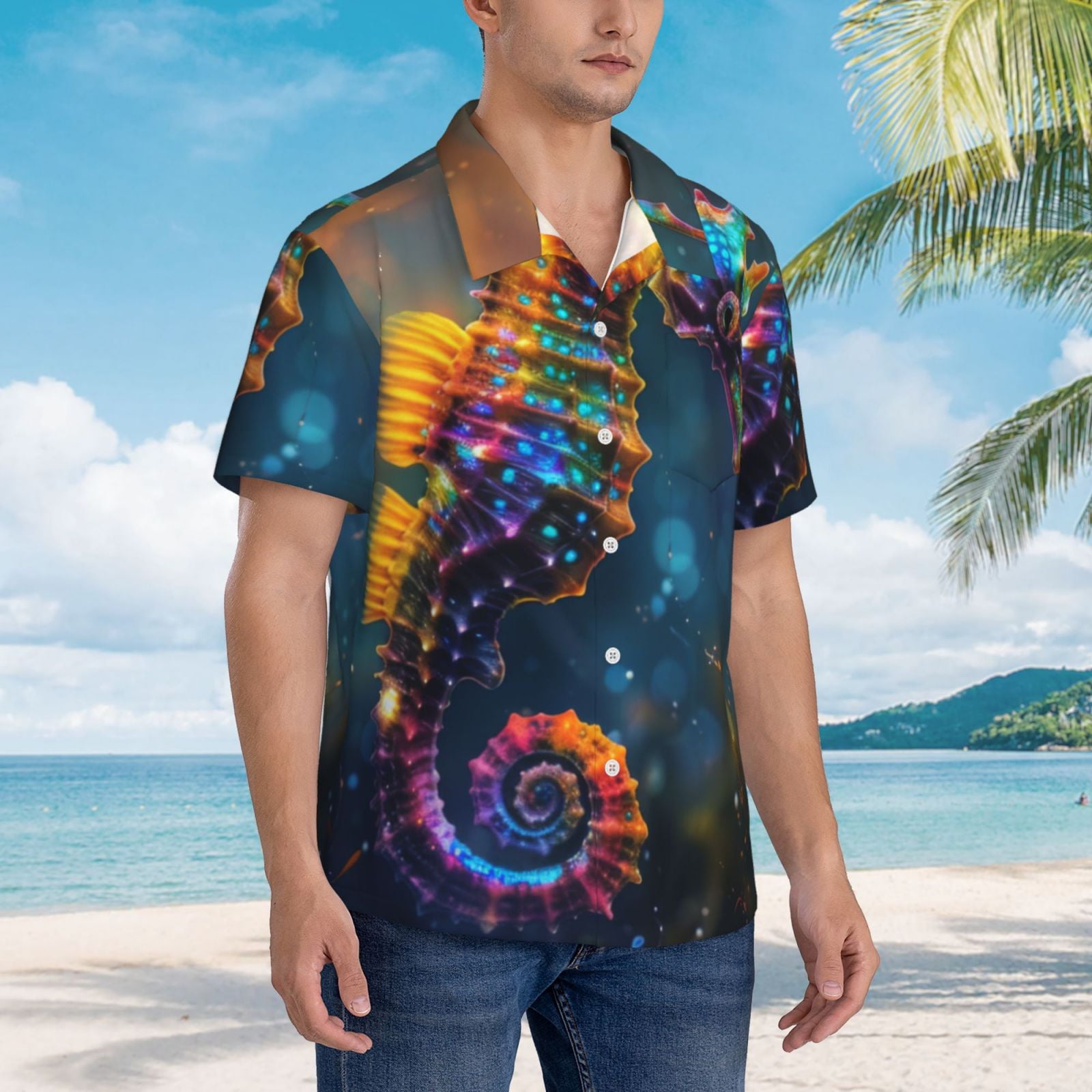 Daiia Neon Skull With Milkshake Hawaiian Shirt for Men Gentle