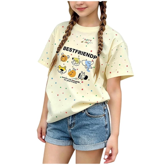 CYRBOKO Girls Outfit Sets, Short Sleeve Elastic Waist Summer Cotton T-shirts and Shorts Beige Size 7-8 T