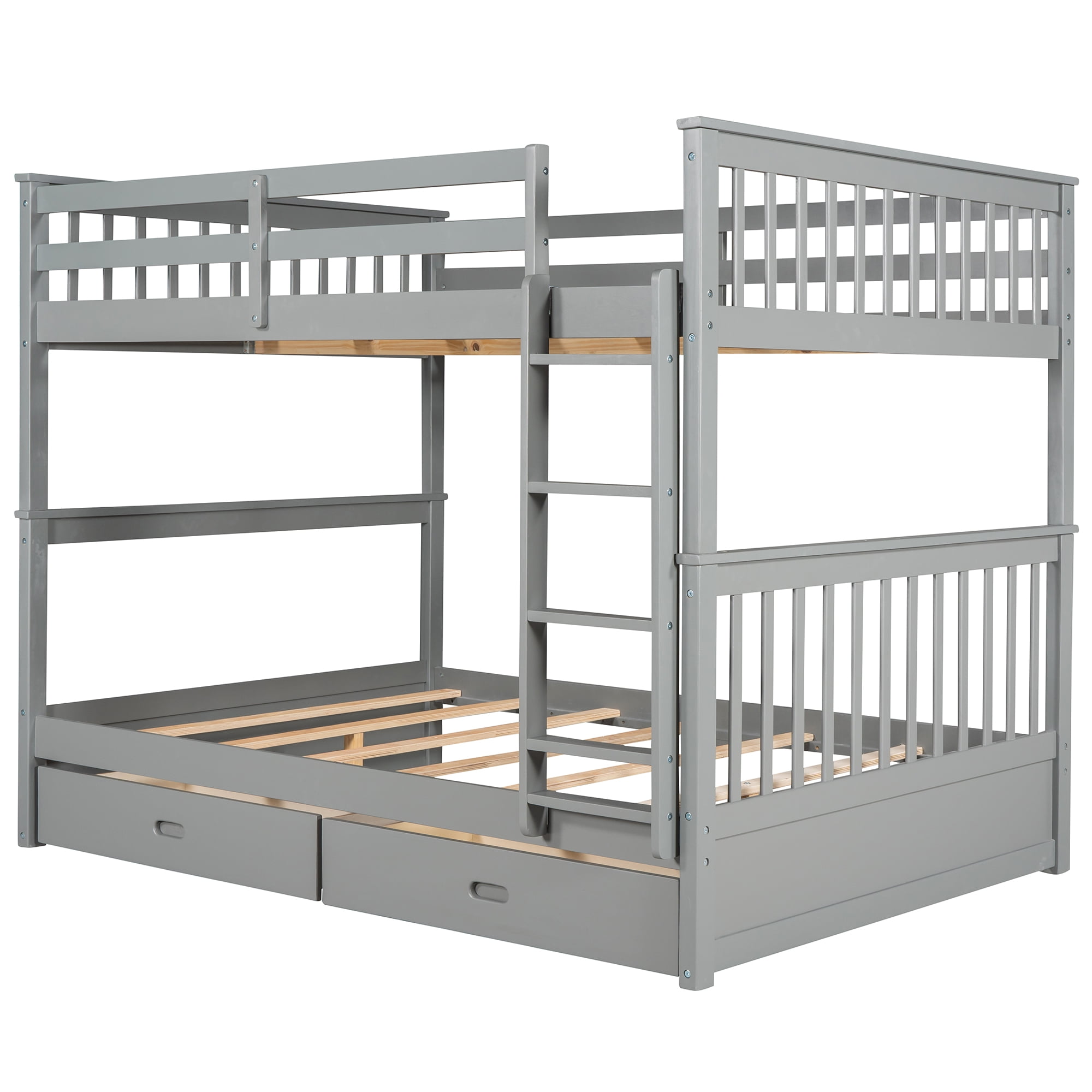 DEALTOPS Full over Full Bunk Bed with Ladder and 2 Drawers for Kids Adults Bedroom Furniture, Gray