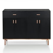 24/7 Shop At Home Senoma Wood 2-Drawer Buffet Server Storage Cabinet, Dining Sideboard Buffet Cabinet for Living Room in Black and Rose Gold
