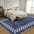 thumbnail image 3 of Garvee 10'x13' Scalloped Area Rug, Geometric Checkered Bordered Indoor Rugs Washable Rug Stain-Resistant Low Pile Carpet for Living Room Bedroom Home Decor, Blue, 3 of 9