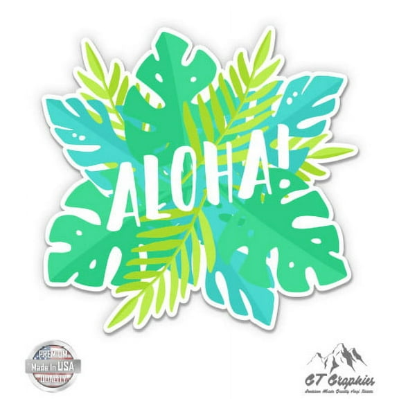 Aloha Tropical Hawaii - 3" Vinyl Sticker - For Car Laptop I-Pad Phone Helmet Hard Hat - Waterproof Decal