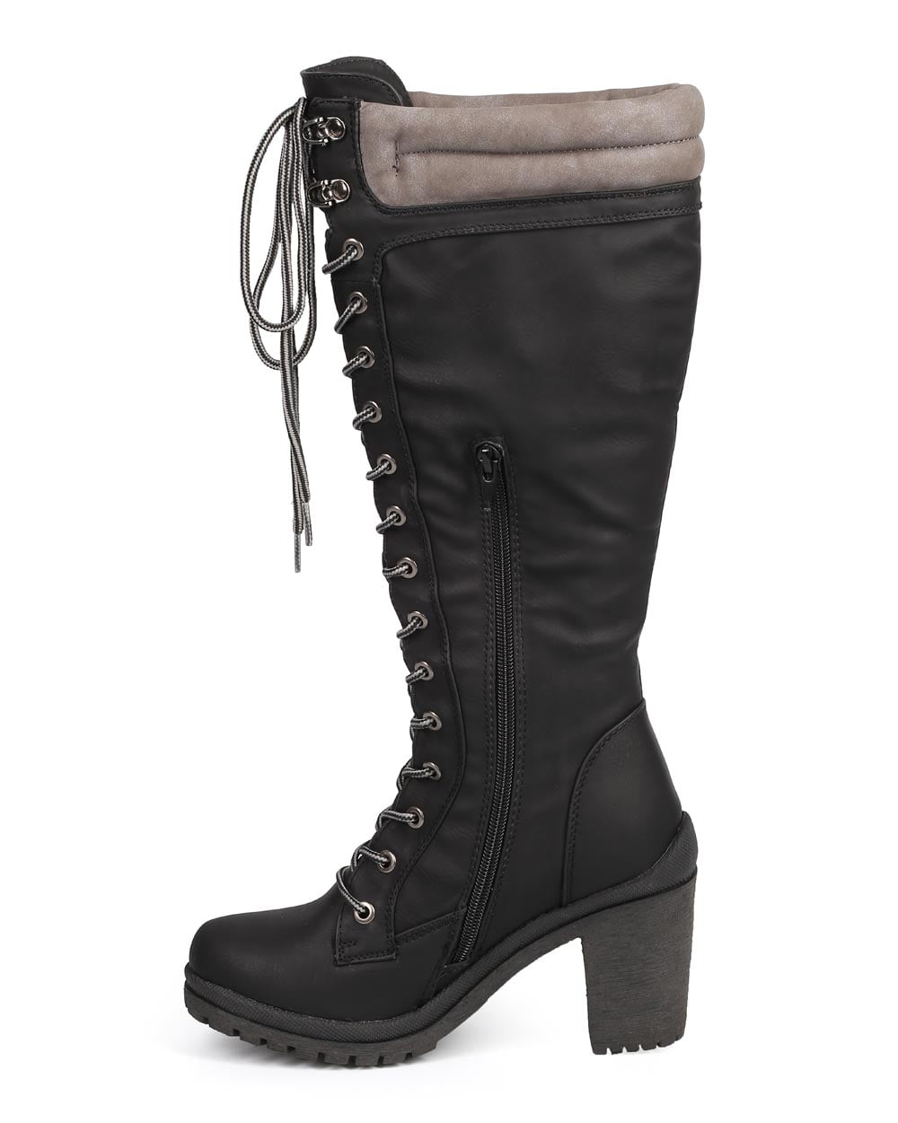 Liliana DC17 Women Two Tone Hard Toe Knee High Chunky Heel