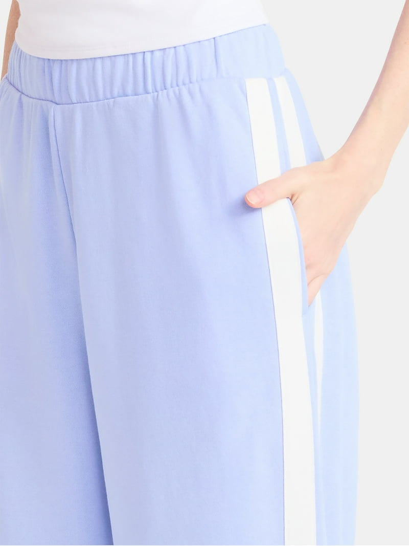No Boundaries Wide Leg French Terry Pants with Side Stripes, 30