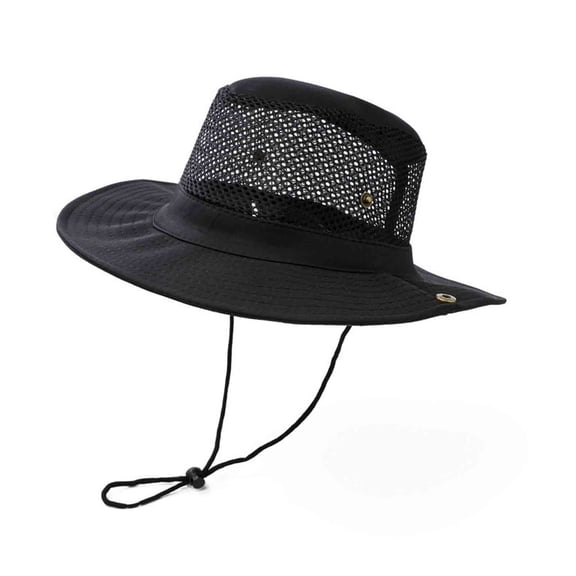 Wovilon Unisex Outdoor Sun Hat, Wide Brim Mesh Camping Bucket Cap with Adjustable Chin Strap, Breathable Lightweight Summer Outdoor Hiking Hats for Men and Women