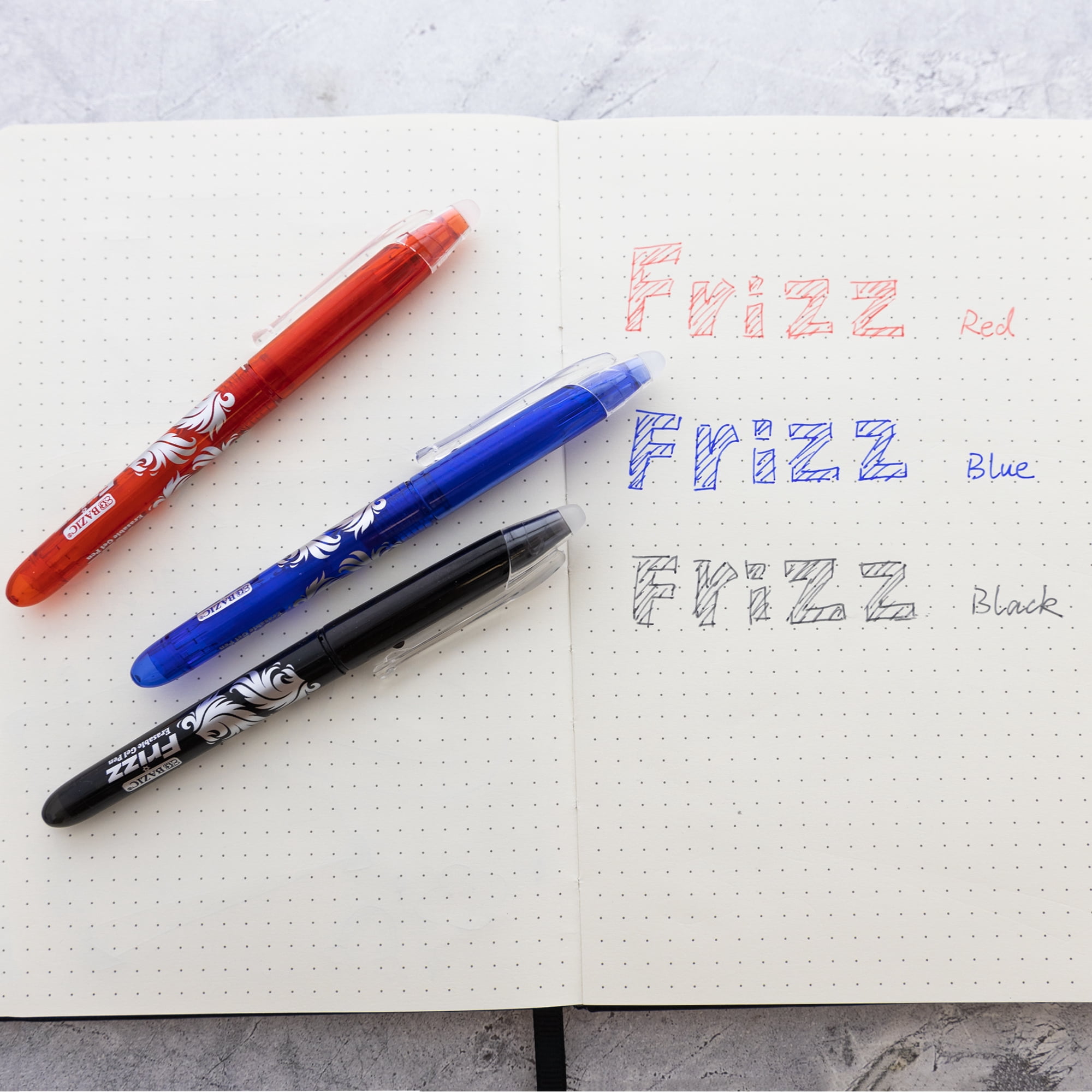 BAZIC Frizz Erasable Gel Pen 0.7mm Assorted Color, (3/Pack), 1-Pack