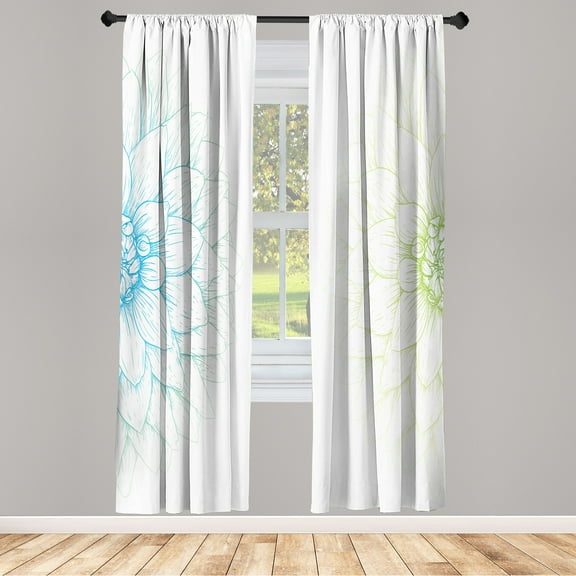 Ambesonne Dahlia Flower Curtains, Simple Sunflower Art, Pair of 28"x63", Sky Blue