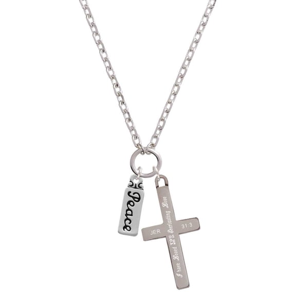 Delight Jewelry Silvertone Peace Everlasting Love Engraved Cross Zoey Necklace, 28"