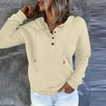 thumbnail image 3 of FNFYFH Womens Button Down Hoodies Drawstring Solid Color Hooded Sweatshirt Long Sleeve Half Button Pullover Tops with Pocket, 3 of 5