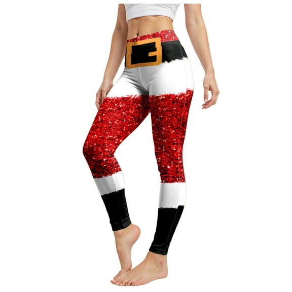 TTUHYWXI Women's Funny Printed Ugly Christmas Leggings Soft Stretchy Holiday Tights (Wine, M)