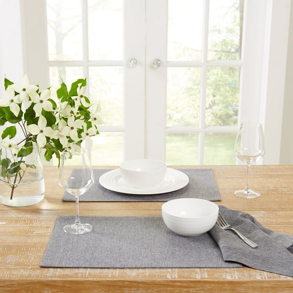 TOWN & COUNTRY LIVING Somers Reversible Placemat 4-Pack Set, Charcoal Grey, 13"x17.5"