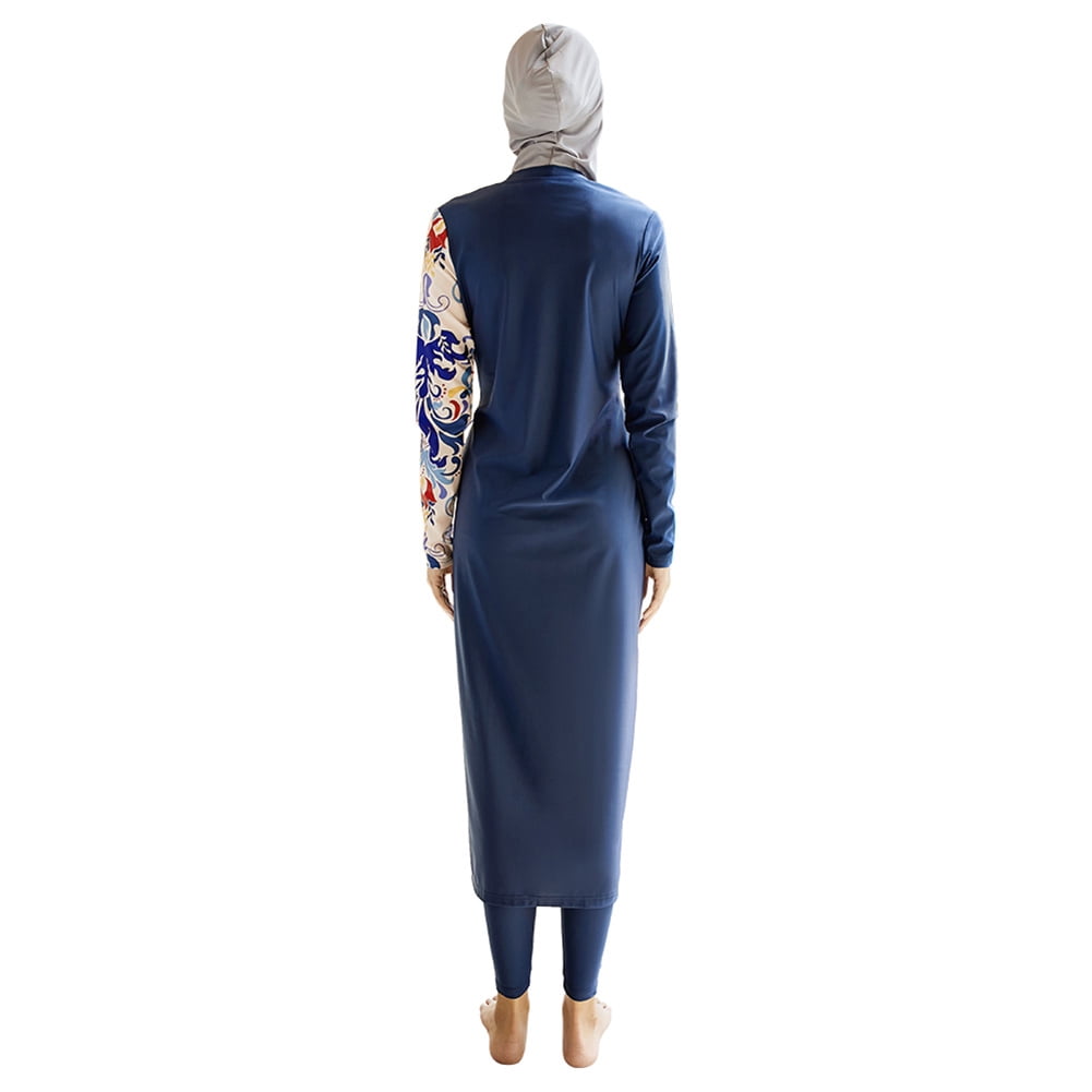 IBTOM CASTLE Muslim Swimsuits for Women Modest Islamic Arabic Swimwear Burkini Full Cover Hijab Top Pants Swimming Cap Bathing Suits XL Dark Blue Floral