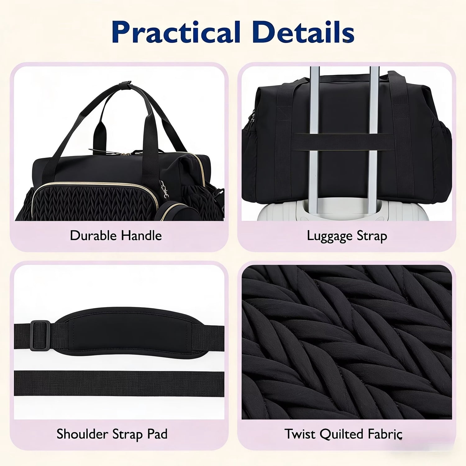 SPEKSEE Diaper Bag Tote, Large Capacity Travel Diaper Bags, Hospital Bag for Labor Delivery, Bag with Pacifier Case(Black)