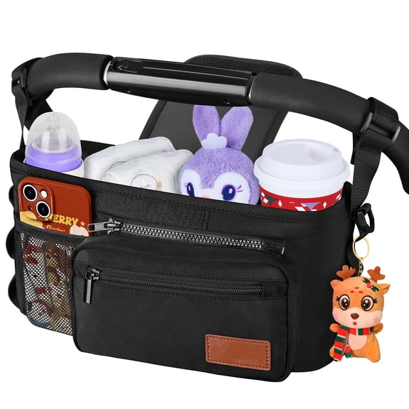 Universal Stroller Organizer with Cup Holder: Baby Essentials,Stroller Caddy Accessories with Detachable Phone Bag,Non-Slip Straps,Fits for Uppababy,First Mothers Day Gifts for New Mom