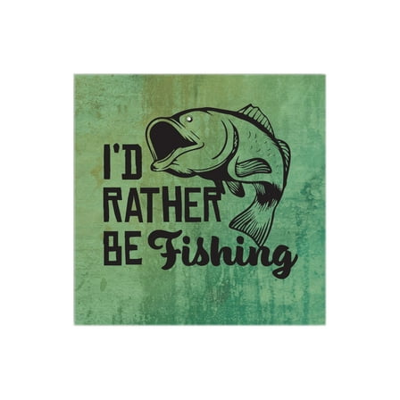 Rather Be Fishing Neon Green Fish 12 x 12 Wood Wall Sign Plaque
