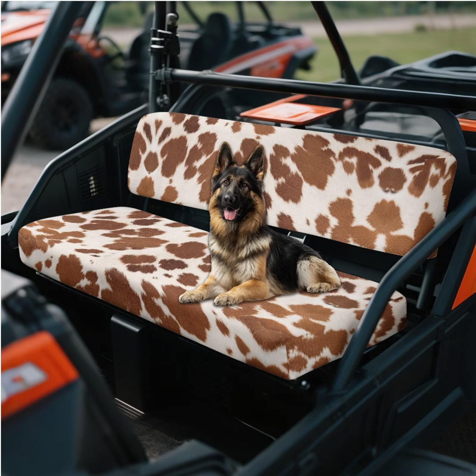 Uorisanigo UTV Seat Cover Compatible with Kawasaki Mule 4010 4x4 FE 2025 2023 2022 2021, Non-Slip Brown Cow Print Mule Bench Seat Cover Windproof All Weather UTV Accessories