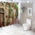 thumbnail image 6 of BCIIG  Tuscan Shower Curtain, Porch with Colorful Flowers at an Old Street in Town in Italy in Sunny Day, Cloth Fabric Bathroom Decor Set with Hooks,  Vermilion Brown, 6 of 6