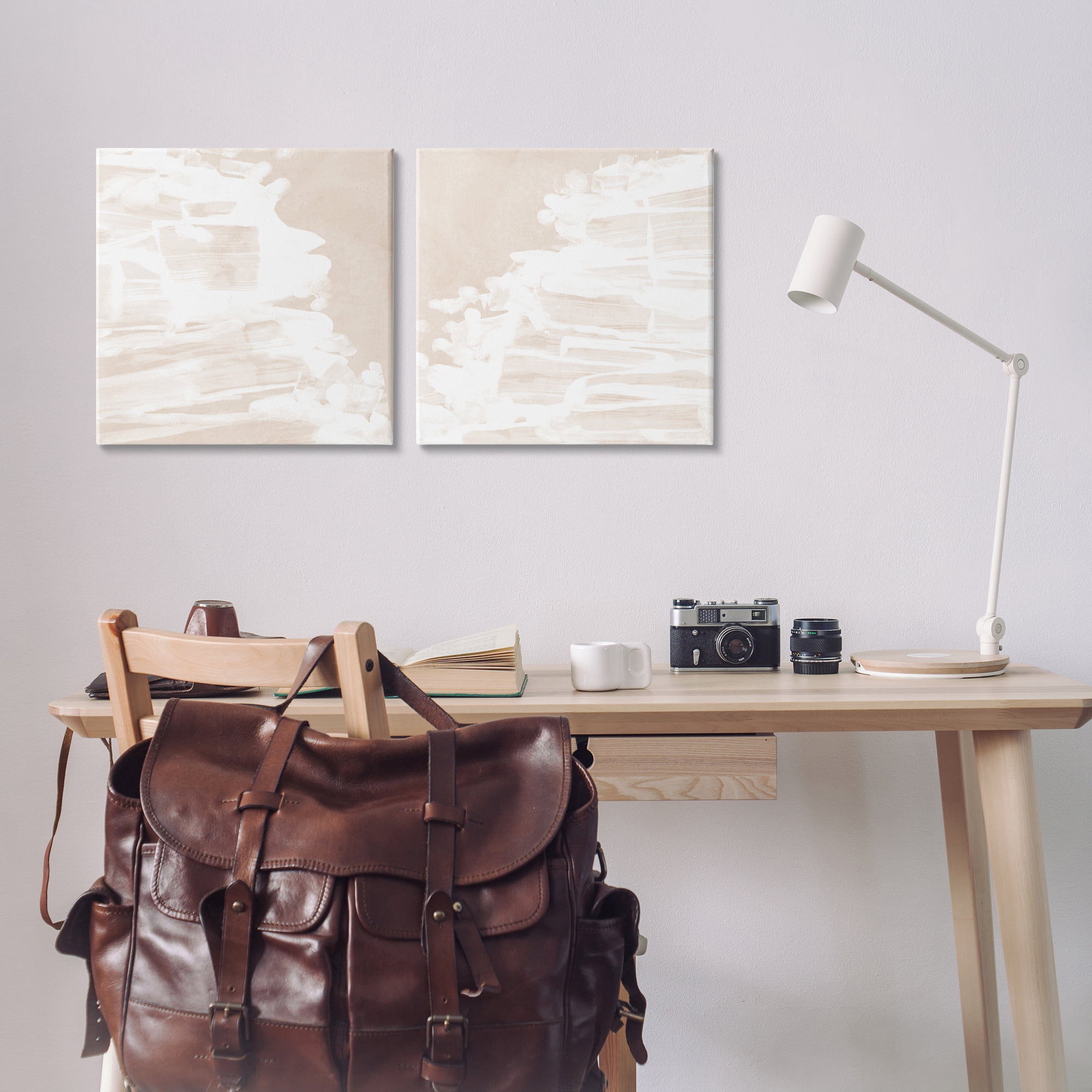 Stupell Industries Abstract Cream Layered Strokes Abstract Painting Wrapped Canvas Art Print Wall Art, 17 x 17, Set of 2